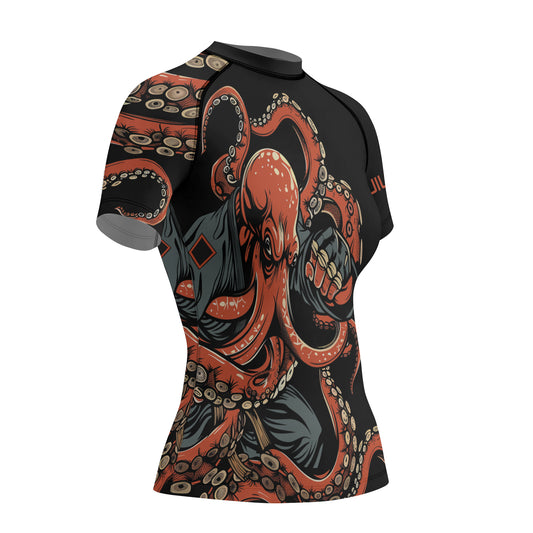 Rashninja Octopus Red Women's Short Sleeve Rash Guard