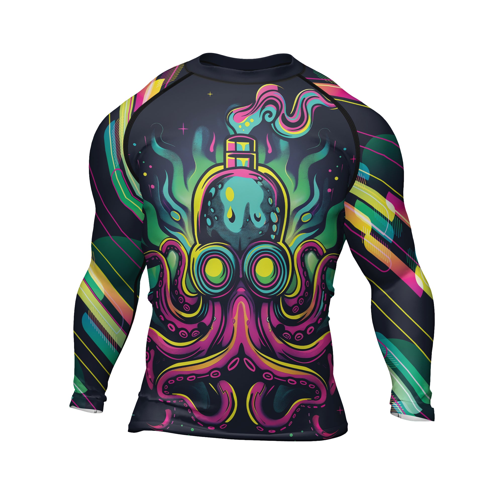 Rashninja Octopus Green Purple Men's Long Sleeve Rash Guard