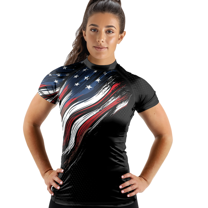 Rashninja Patriotic USA Flag Women's Short Sleeve Rash Guard