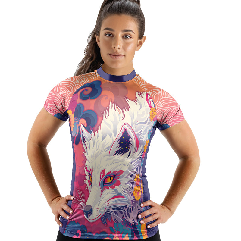 Rashninja Japanese White Kitsune Women's Short Sleeve Rash Guard