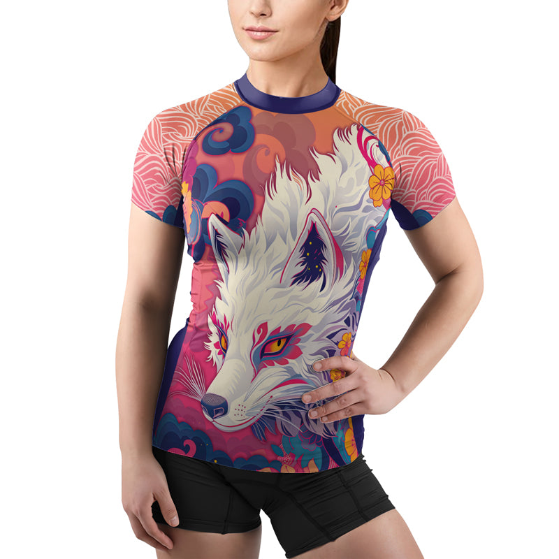 Rashninja Japanese White Kitsune Women's Short Sleeve Rash Guard