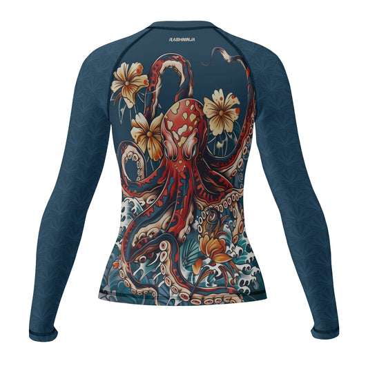 Rashninja Octopus Floral Blue Women's Long Sleeve Rash Guard
