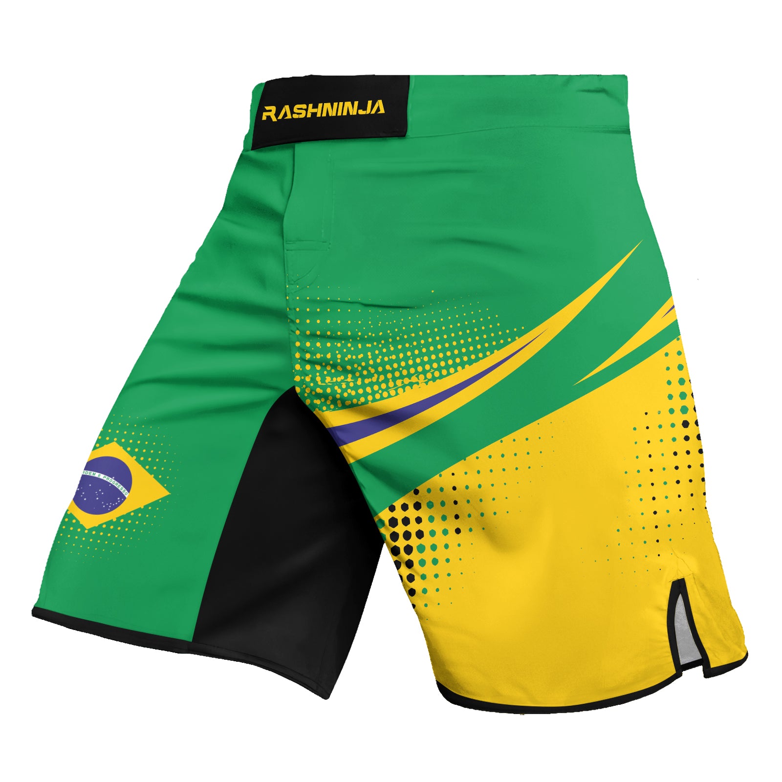 Rashninja Brazilian Green and Gold Victory Men's Fight Shorts