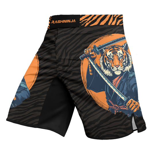 Rashninja Tiger Samurai Black Orange Men's Fight Shorts