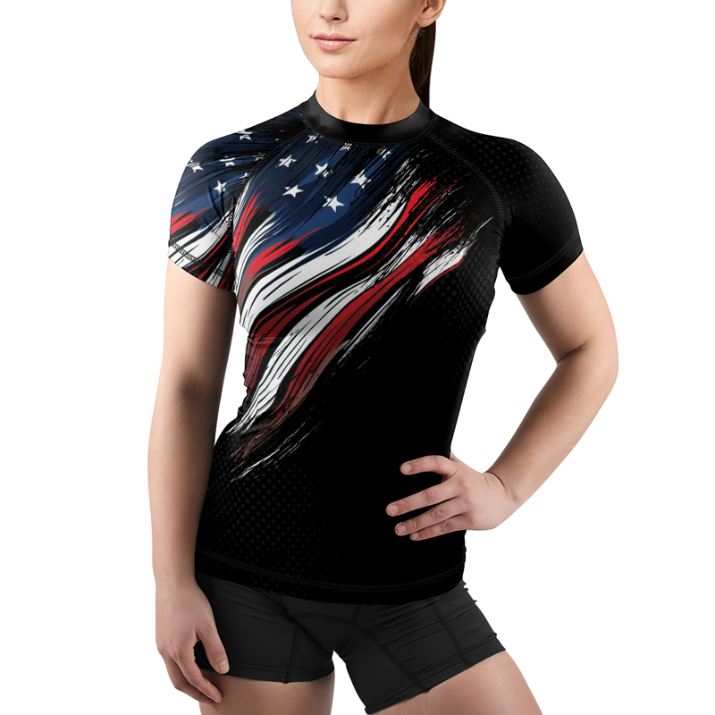 Rashninja Patriotic USA Flag Women's Short Sleeve Rash Guard