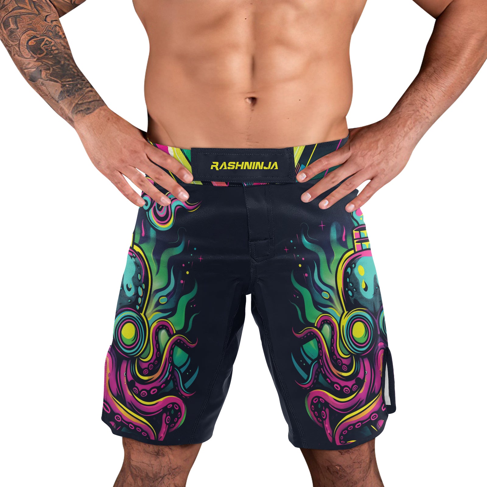 Rashninja Octopus Green Purple Men's Fight Shorts