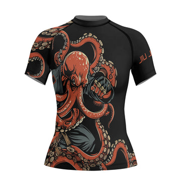 Rashninja Octopus Red Women's Short Sleeve Rash Guard