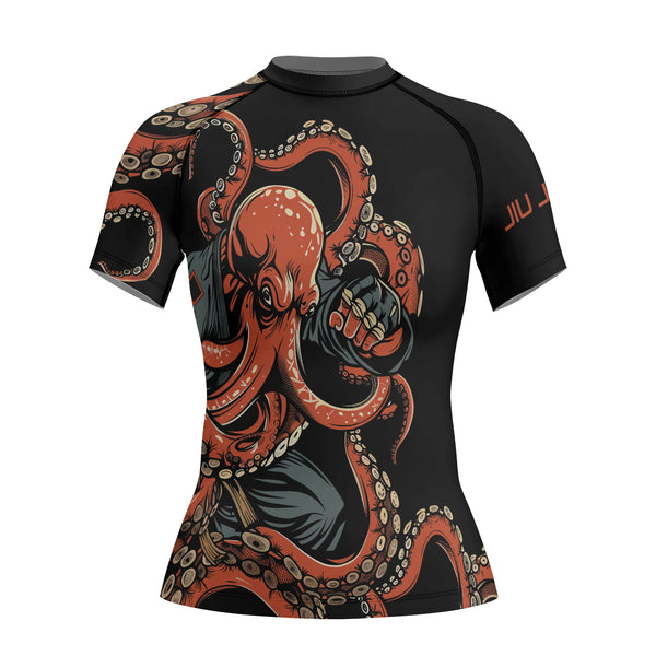 Rashninja Octopus Red Women's Short Sleeve Rash Guard | BJJ