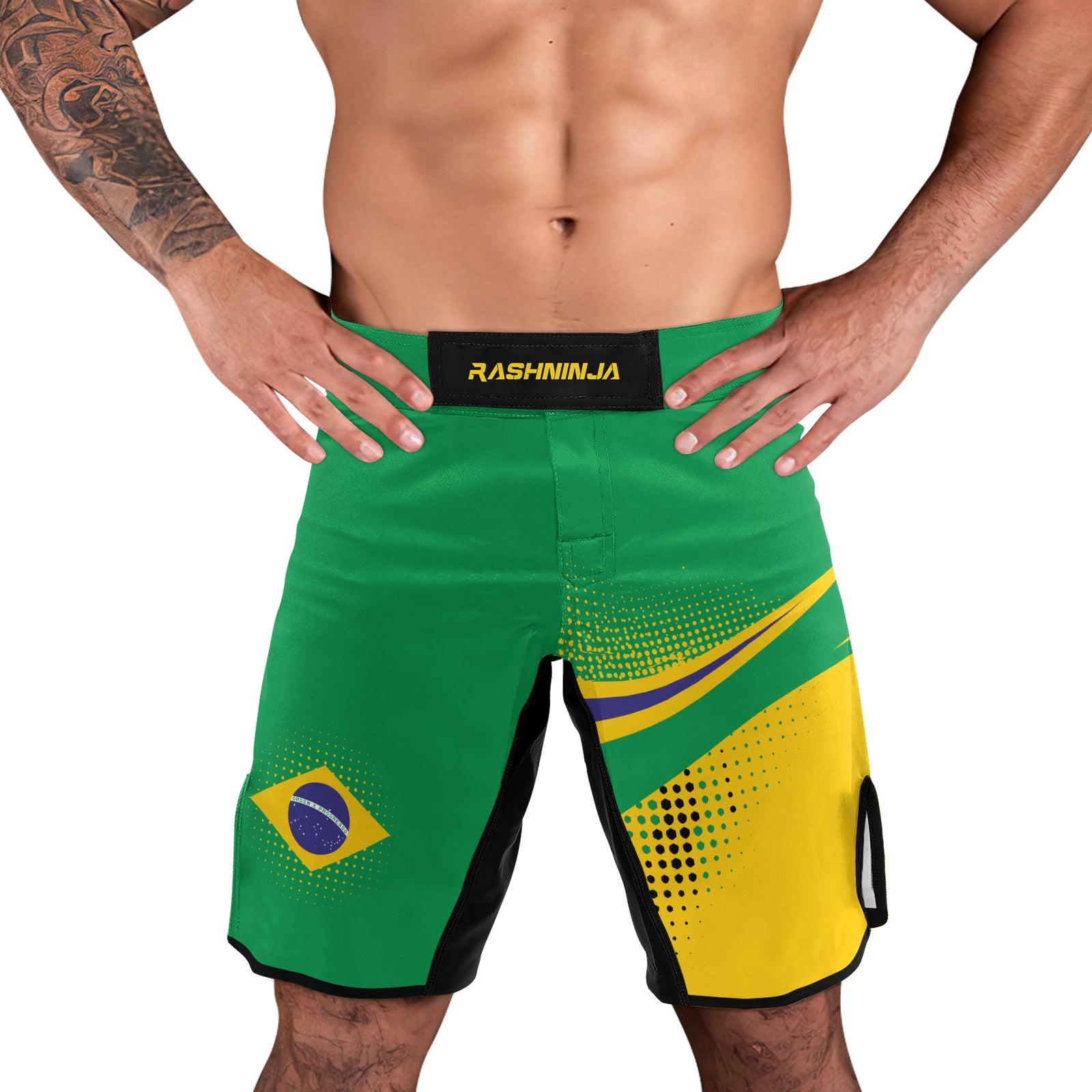 Rashninja Brazilian Green and Gold Victory Men's Fight Shorts