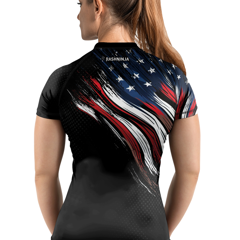 Rashninja Patriotic USA Flag Women's Short Sleeve Rash Guard