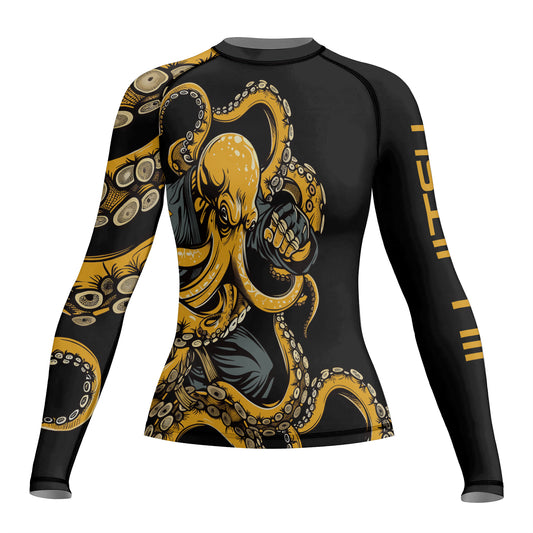 Rashninja Octopus Yellow Women's Long Sleeve Rash Guard

