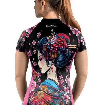 Rashninja Black and Pink Geisha Women's Short Sleeve Rash Guard