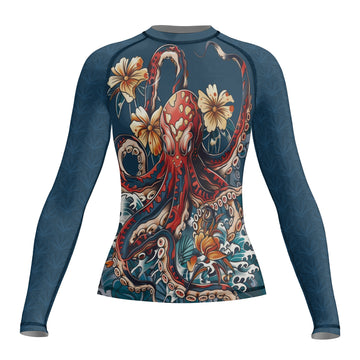 Rashninja Octopus Floral Blue Women's Long Sleeve Rash Guard