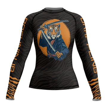 Rashninja Tiger Samurai Black Orange Women's Long Sleeve Rash Guard