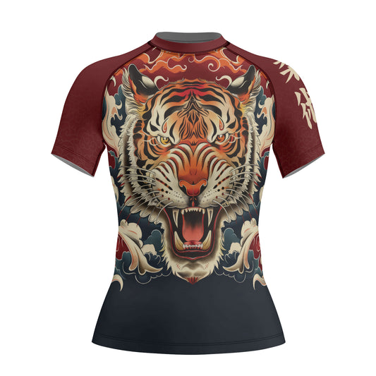 Rashninja Tiger Cloud Black Red Women's Short Sleeve Rash Guard