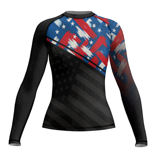 Rashninja Patriotic Flag Pattern Women's Long Sleeve Rash Guard

