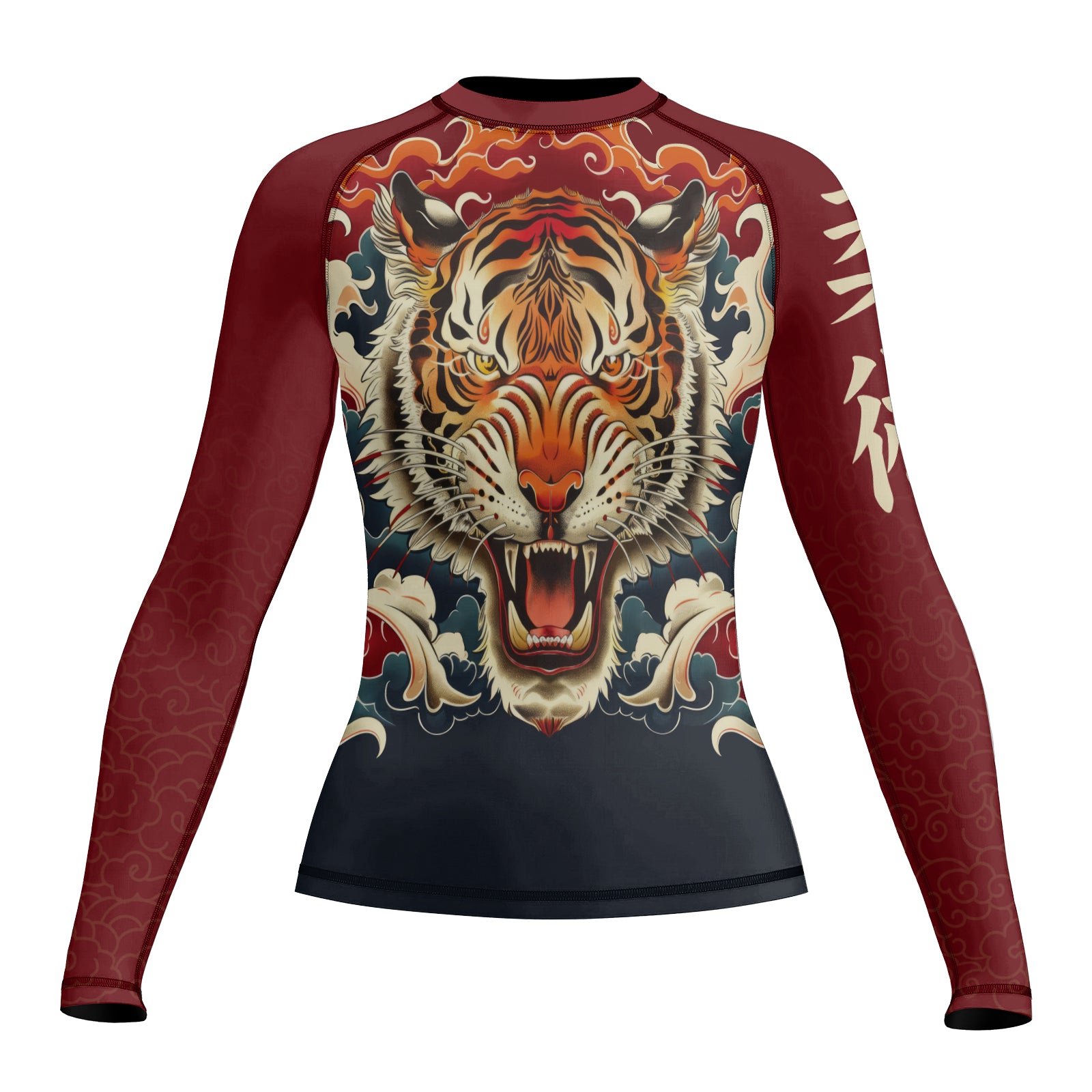 Rashninja Tiger Cloud Black Red Women's Long Sleeve Rash Guard