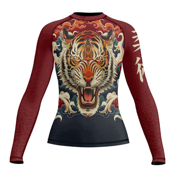 Rashninja Tiger Cloud Black Red Women's Long Sleeve Rash Guard