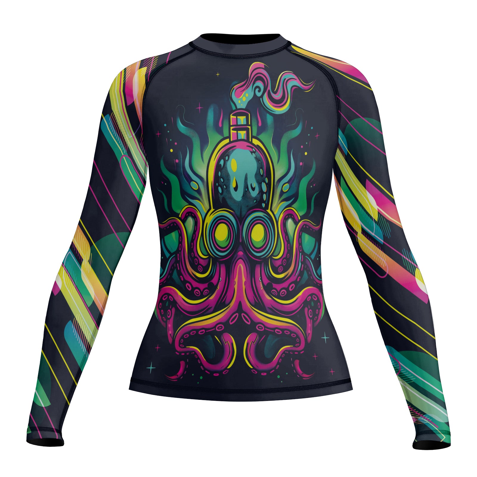 Rashninja Octopus Green Purple Women's Long Sleeve Rash Guard