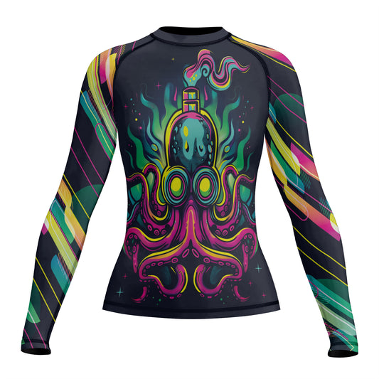 Rashninja Octopus Green Purple Women's Long Sleeve Rash Guard