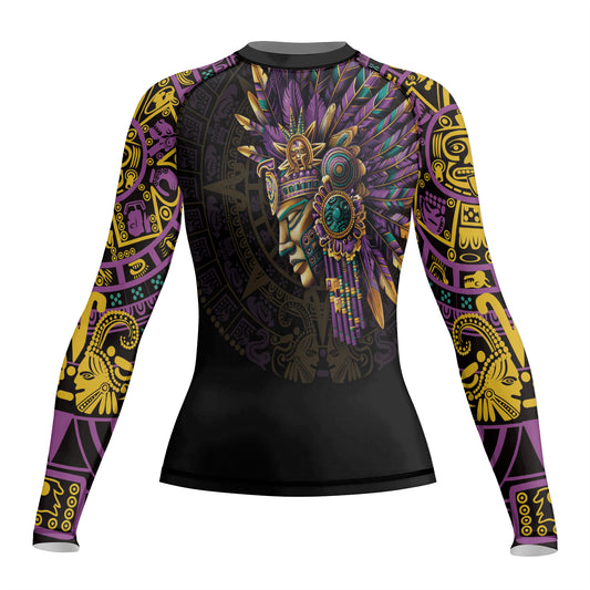 Rashninja Aztec Purple Tribe Headman Women's Long Sleeve Rash Guard