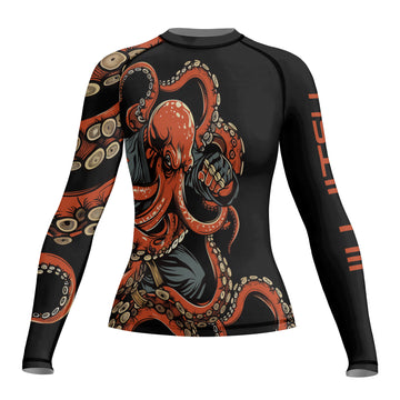 Rashninja Octopus Red Women's Long Sleeve Rash Guard