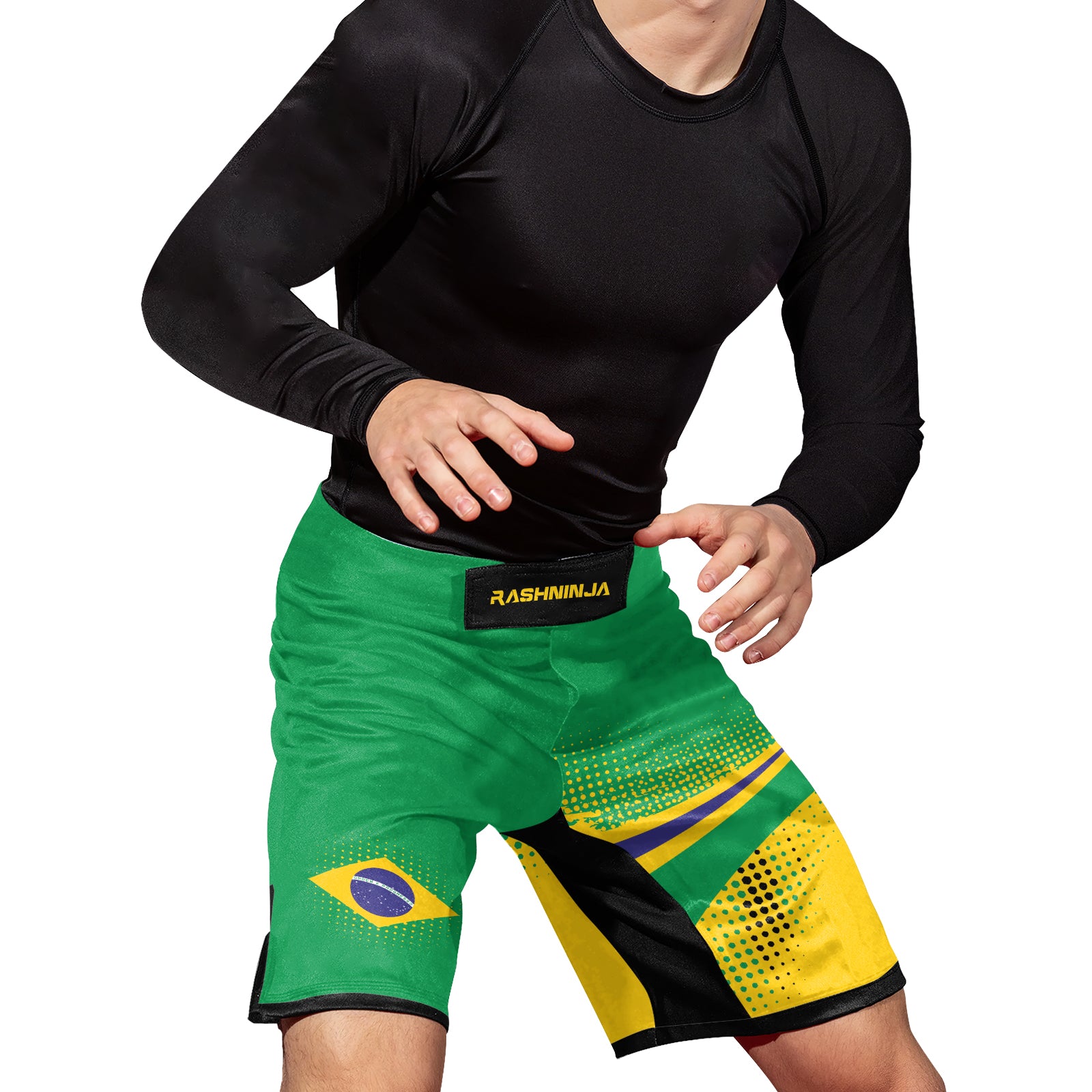 Rashninja Brazilian Green and Gold Victory Men's Fight Shorts