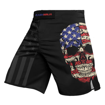 Rashninja Patriotic Skull Stripes Men's Fight Shorts