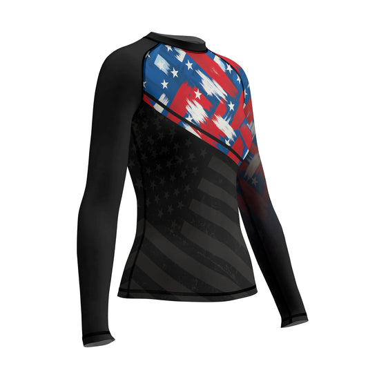 Rashninja Patriotic Flag Pattern Women's Long Sleeve Rash Guard

