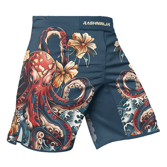 Rashninja Octopus Floral Blue Men's Fight Shorts