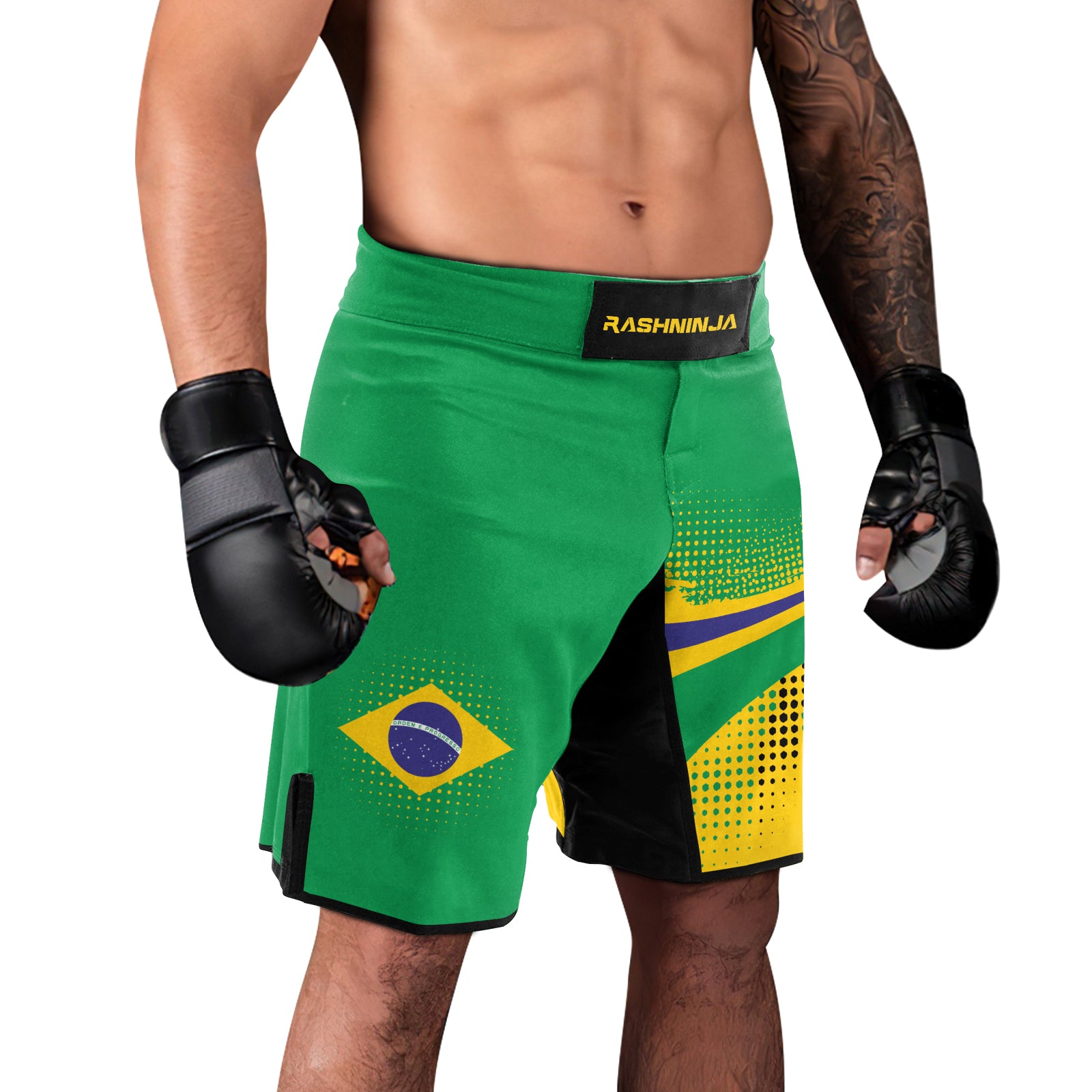 Rashninja Brazilian Green and Gold Victory Men's Fight Shorts