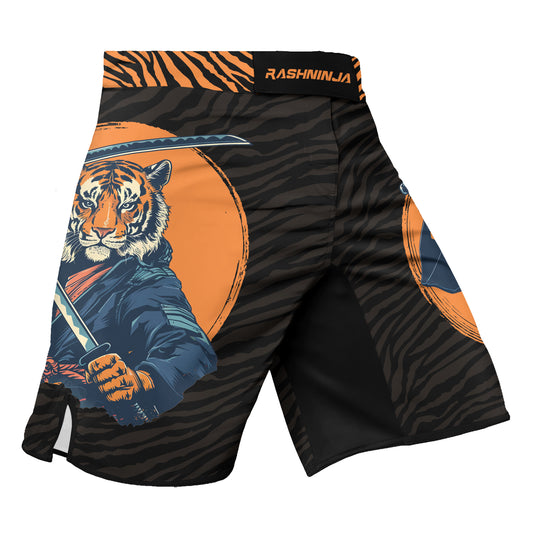 Rashninja Tiger Samurai Black Orange Men's Fight Shorts
