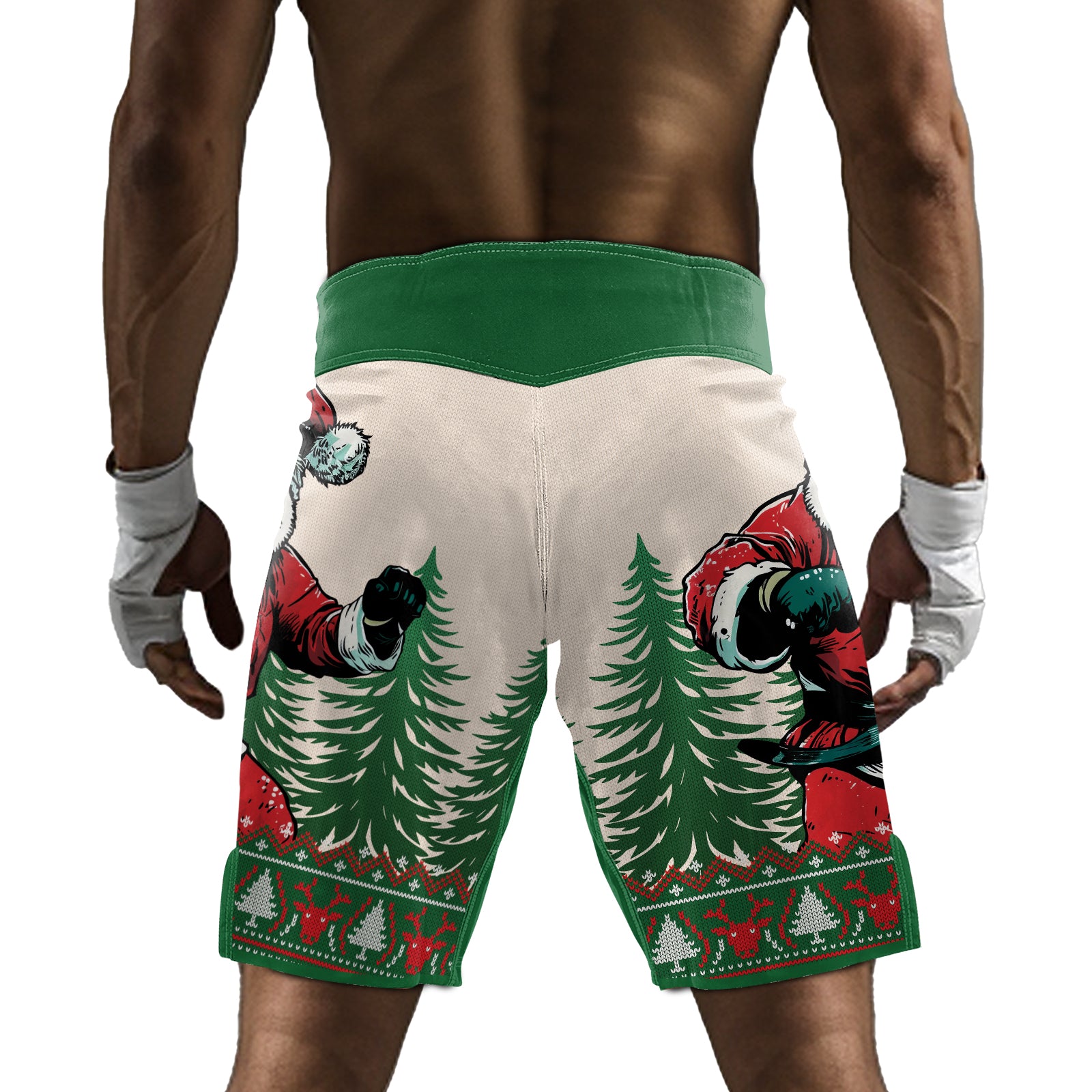 Rashninja Green Christmas Panda Kung Fu Men's Fight Shorts