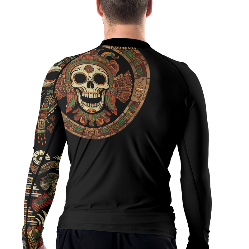 Rashninja Aztec Feathered Skull Men's Long Sleeve Rash Guard