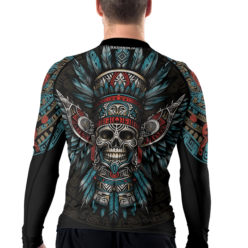 Rashninja Aztec High Chief Skull Men's Long Sleeve Rash Guard