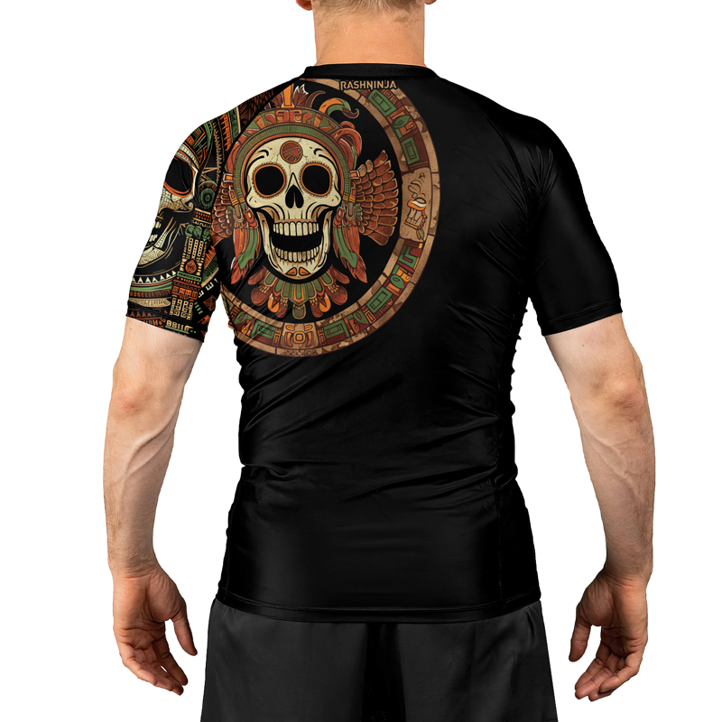 Rashninja Aztec Feathered Skull Men's Short Sleeve Rash Guard