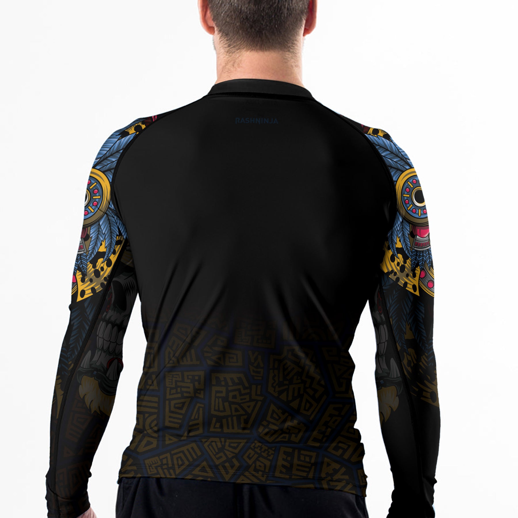 Rashninja Aztec Tribal Jaguar Men's Long Sleeve Rash Guard