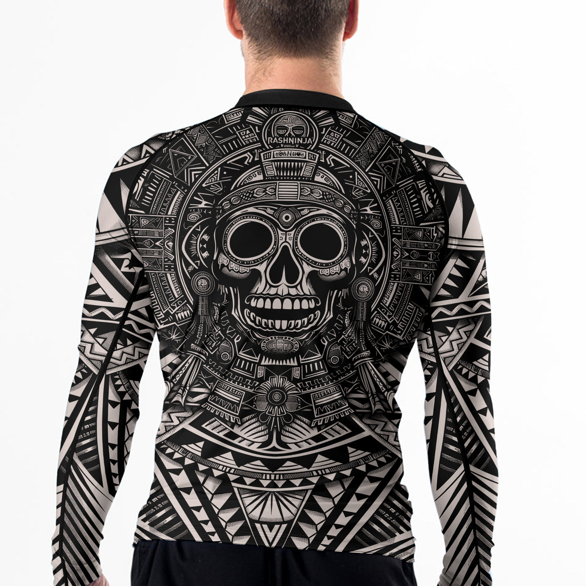 Rashninja Aztec Tribe Warrior Cranium Men's Long Sleeve Rash Guard