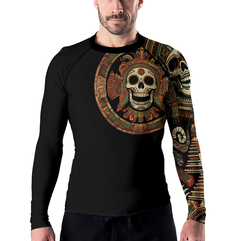 Rashninja Aztec Feathered Skull Men's Long Sleeve Rash Guard