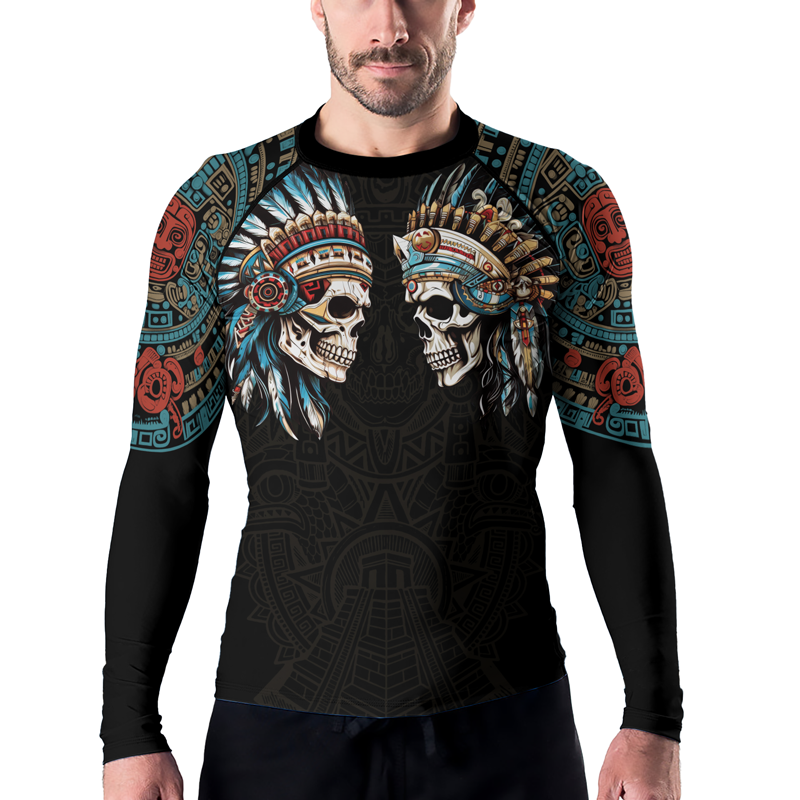 Rashninja Aztec High Chief Skull Men's Long Sleeve Rash Guard