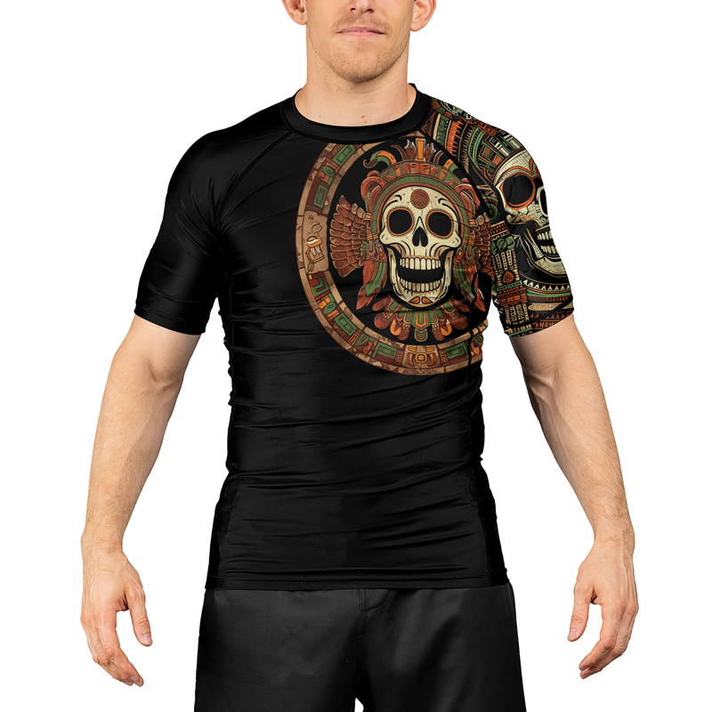 Rashninja Aztec Feathered Skull Men's Short Sleeve Rash Guard