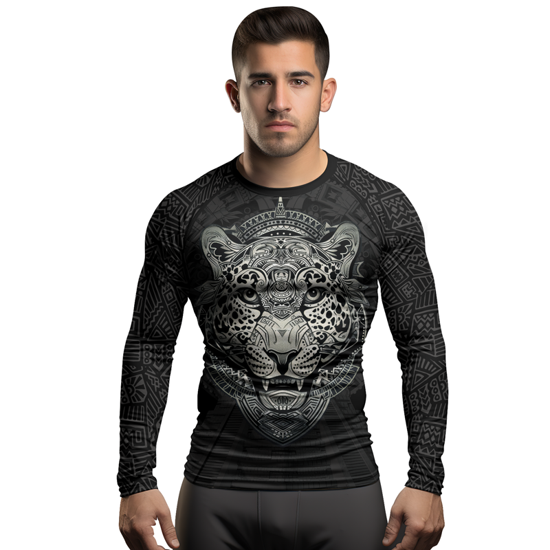 Rashninja Aztec Hunting Jaguar Men's Long Sleeve Rash Guard