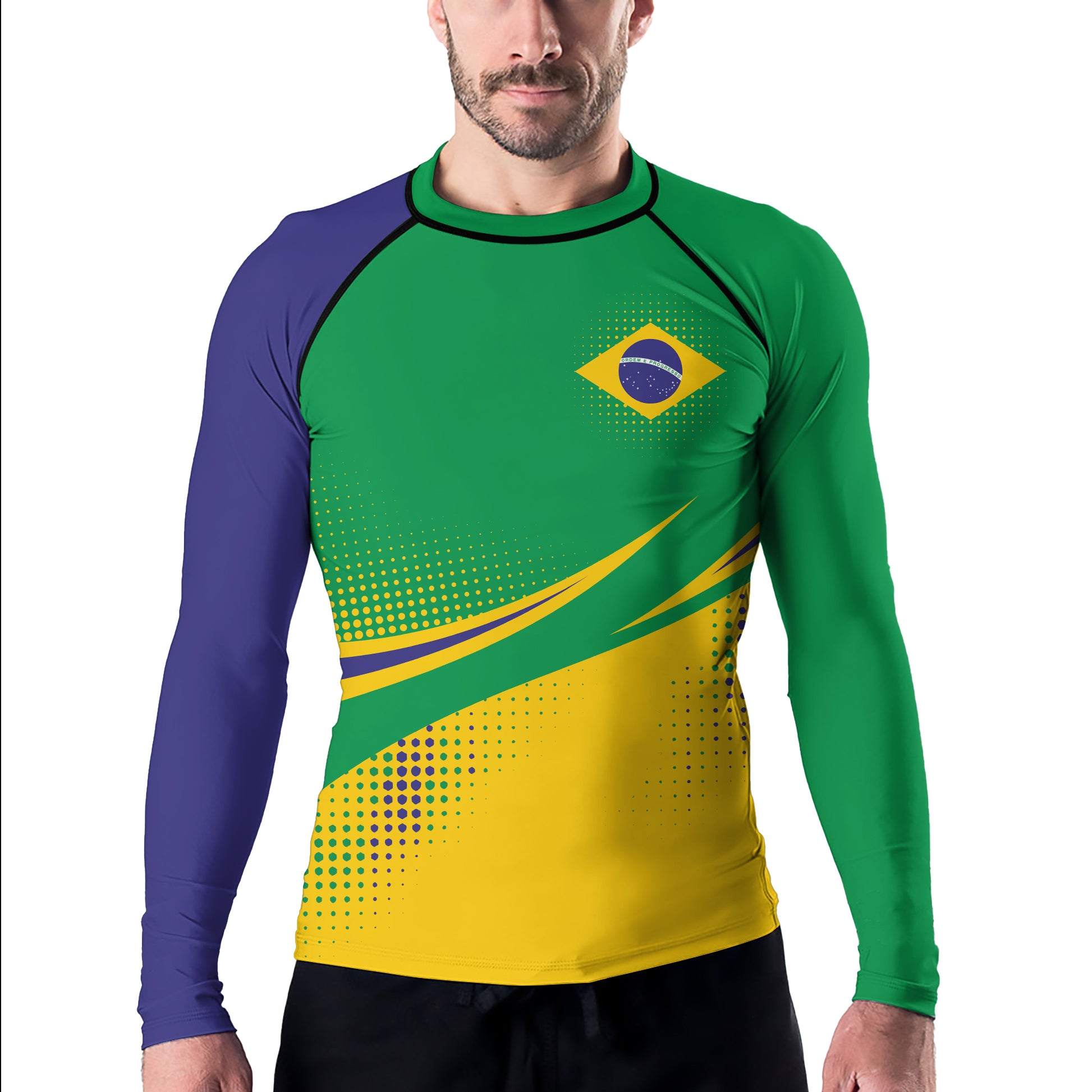 Rashninja Brazilian Green and Gold Victory Men's Long Sleeve Rash Guard