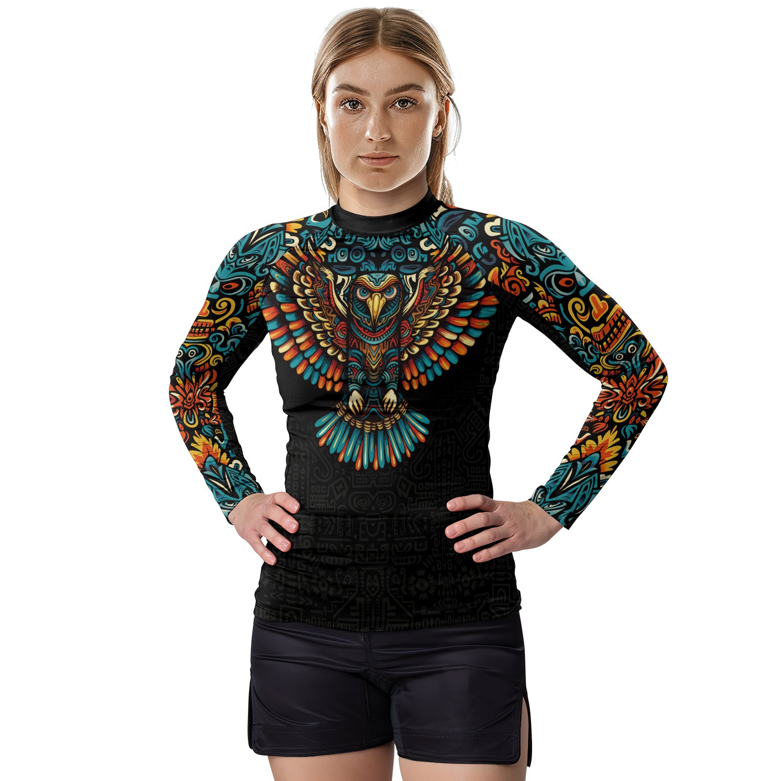 Rashninja Aztec Tribal Eagle Women's Long Sleeve Rash Guard