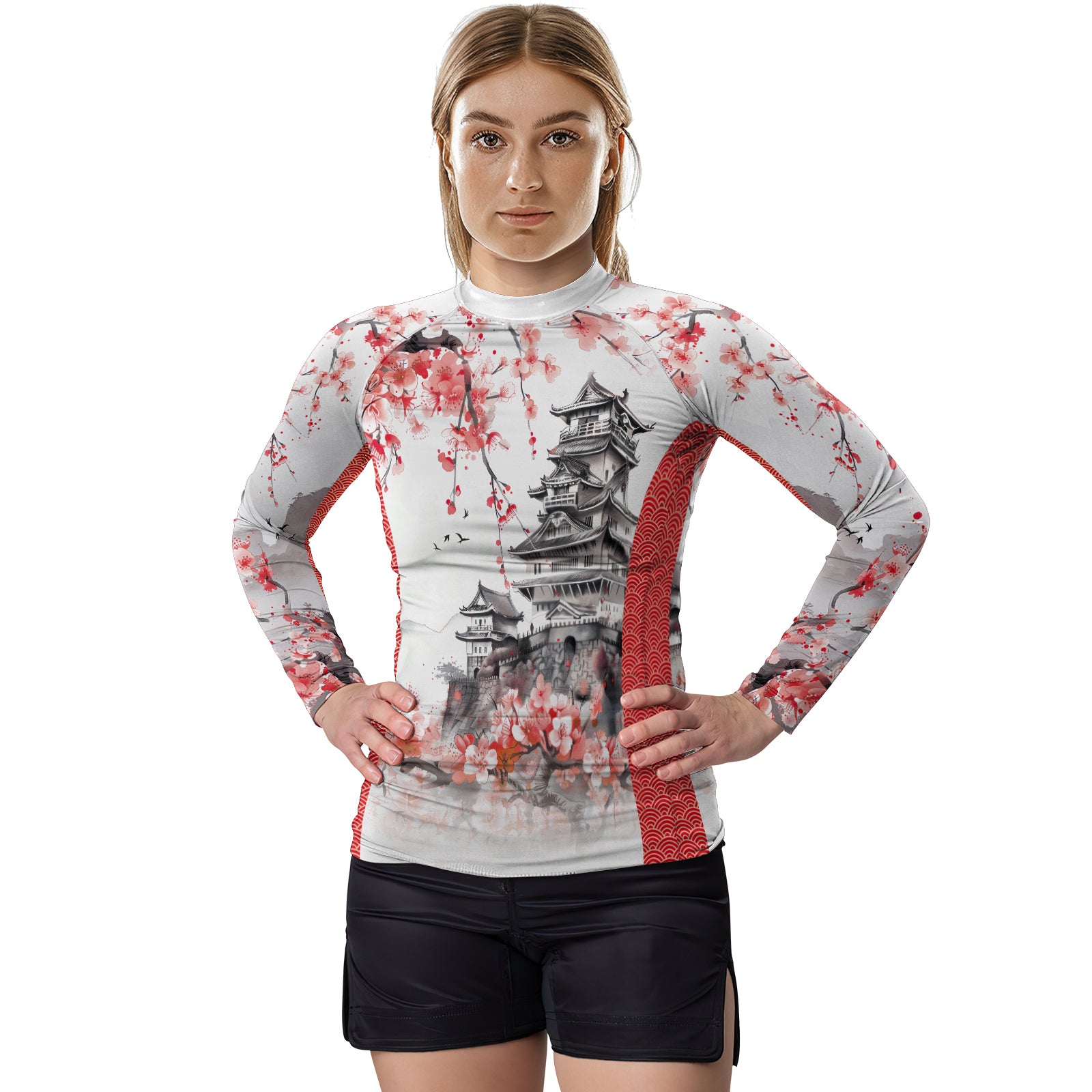 Rashninja Sakura and Castle Women's Long Sleeve Rash Guard