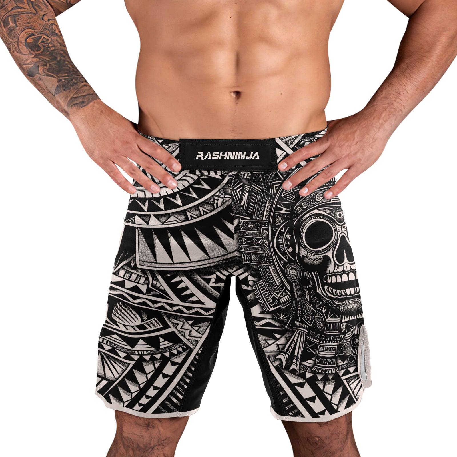 Rashninja Aztec Tribe Warrior Cranium Men's Fight Shorts