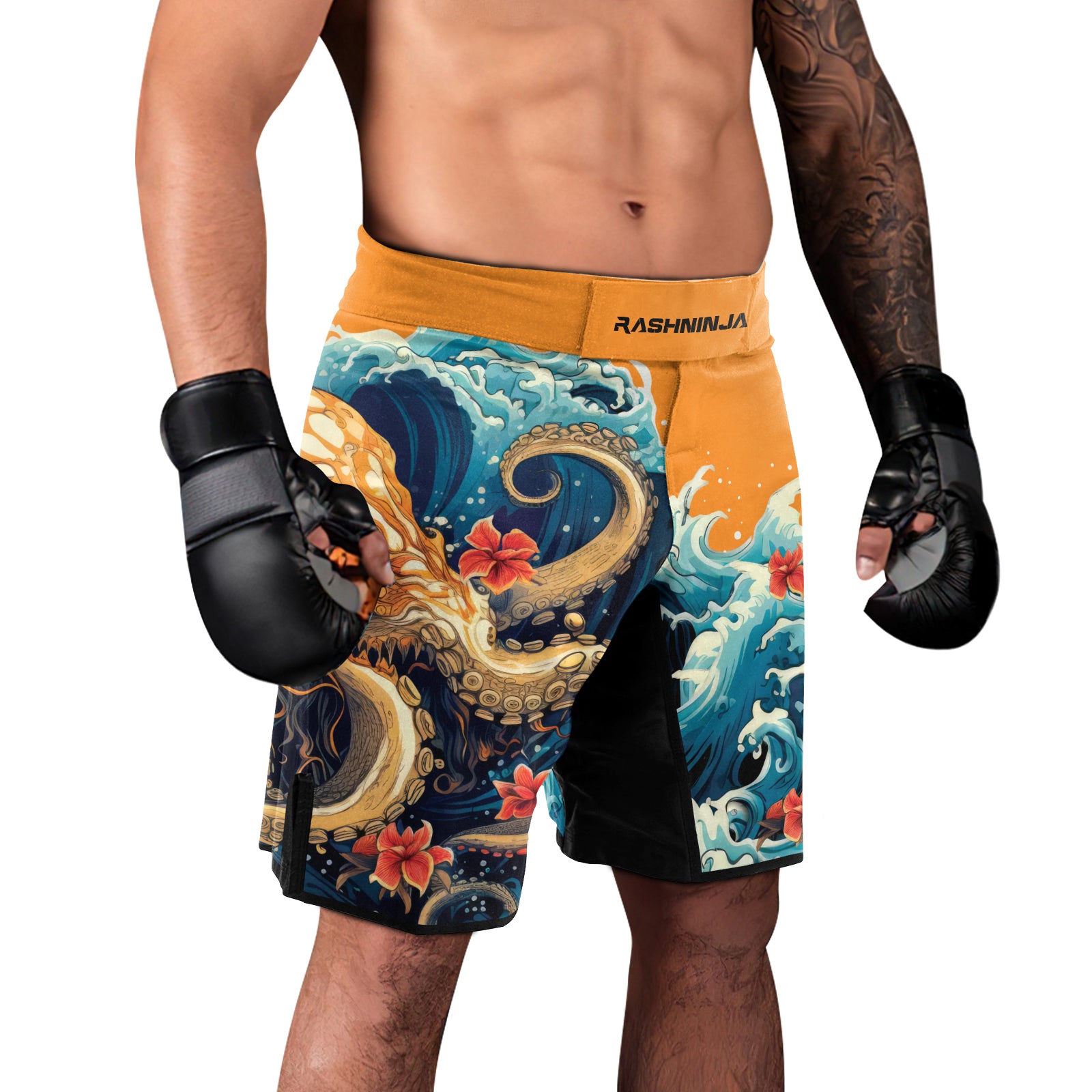 Rashninja Octopus Waves Men's Fight Shorts | Compression Shorts