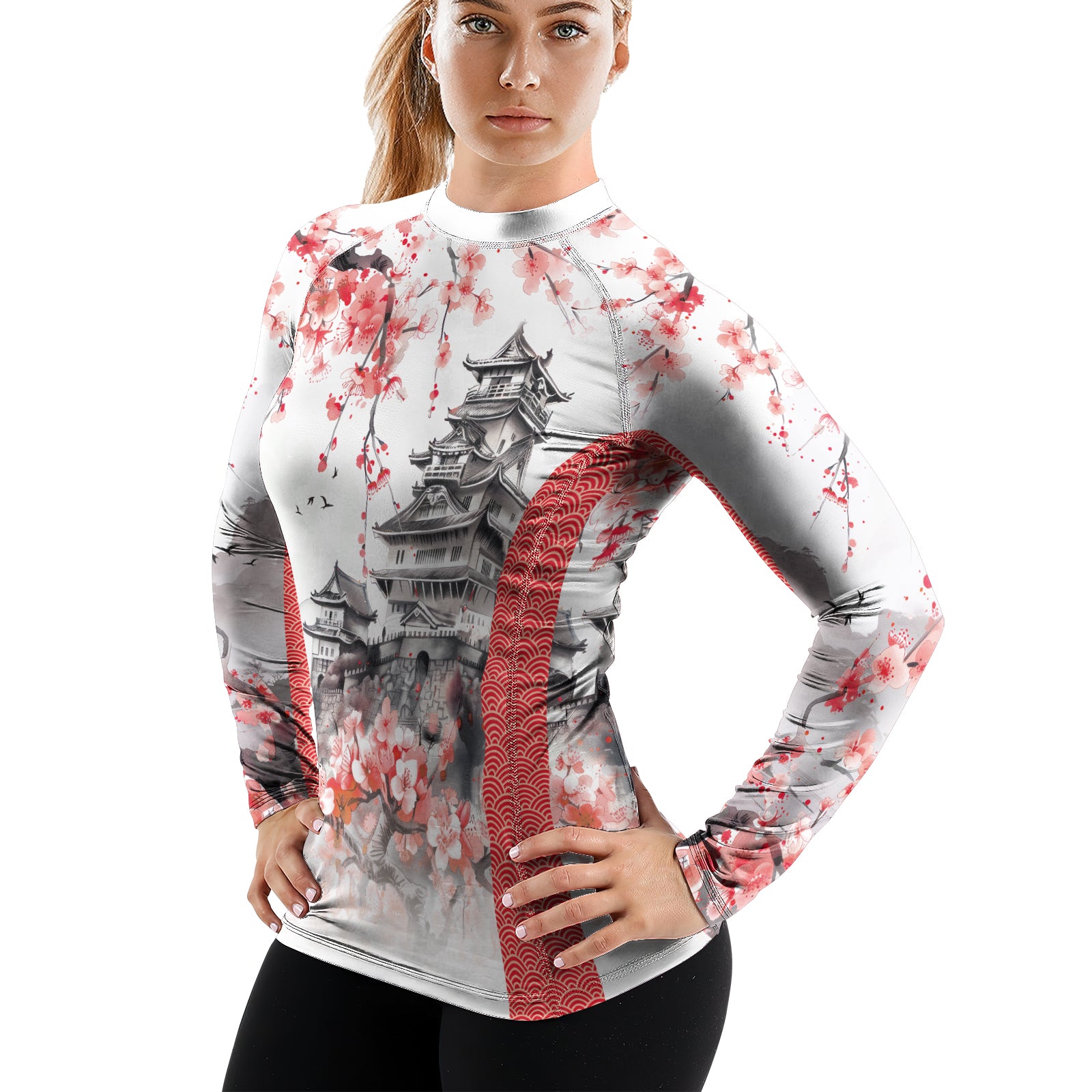 Rashninja Sakura and Castle Women's Long Sleeve Rash Guard