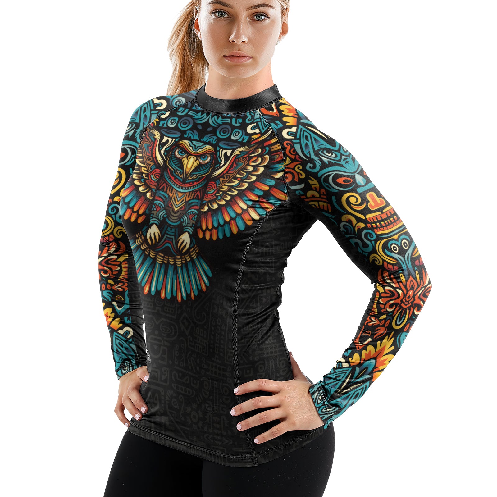 Rashninja Aztec Tribal Eagle Women's Long Sleeve Rash Guard