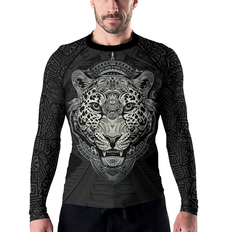 Rashninja Aztec Hunting Jaguar Men's Long Sleeve Rash Guard